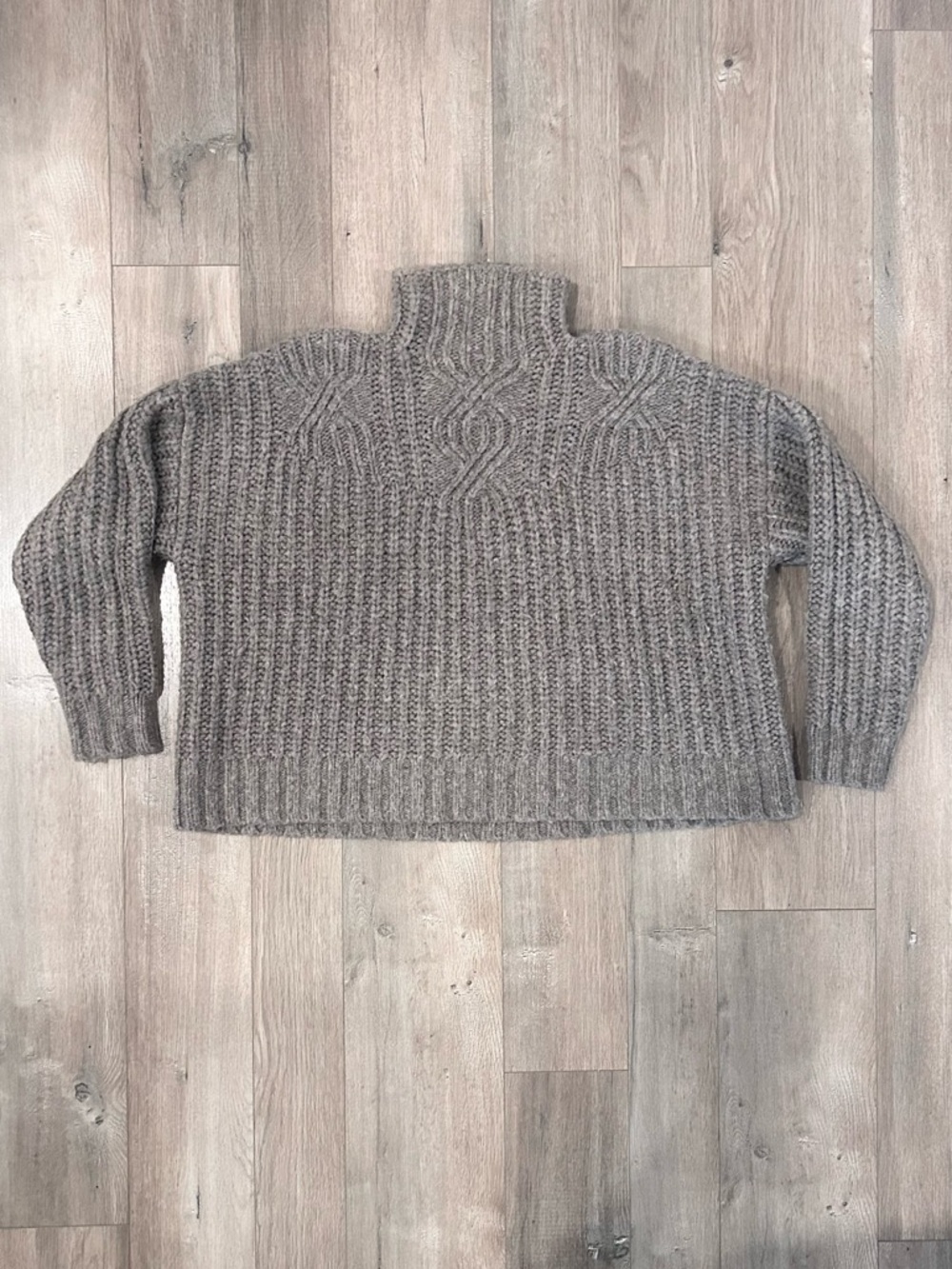 aerie Taupe Cable Yoke Turtleneck Sweater